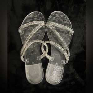 BRAND NEW SILVER & CLEAR SANDALS WITH CRYSTALS